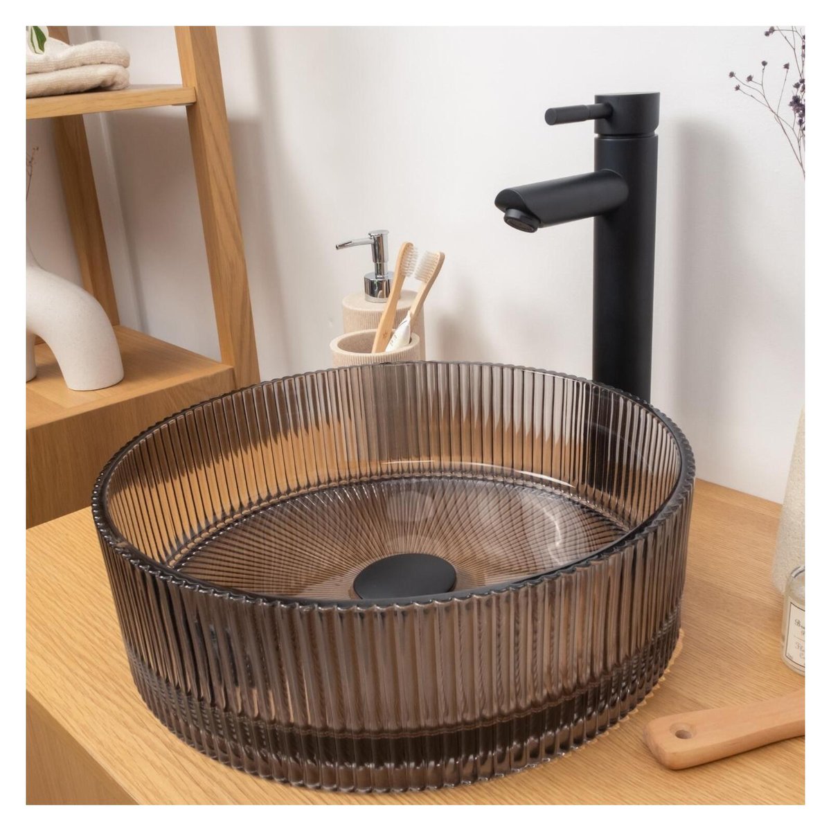 Vasque à poser ronde en verre texturé noir 36cm TALLY noir, MOB IN