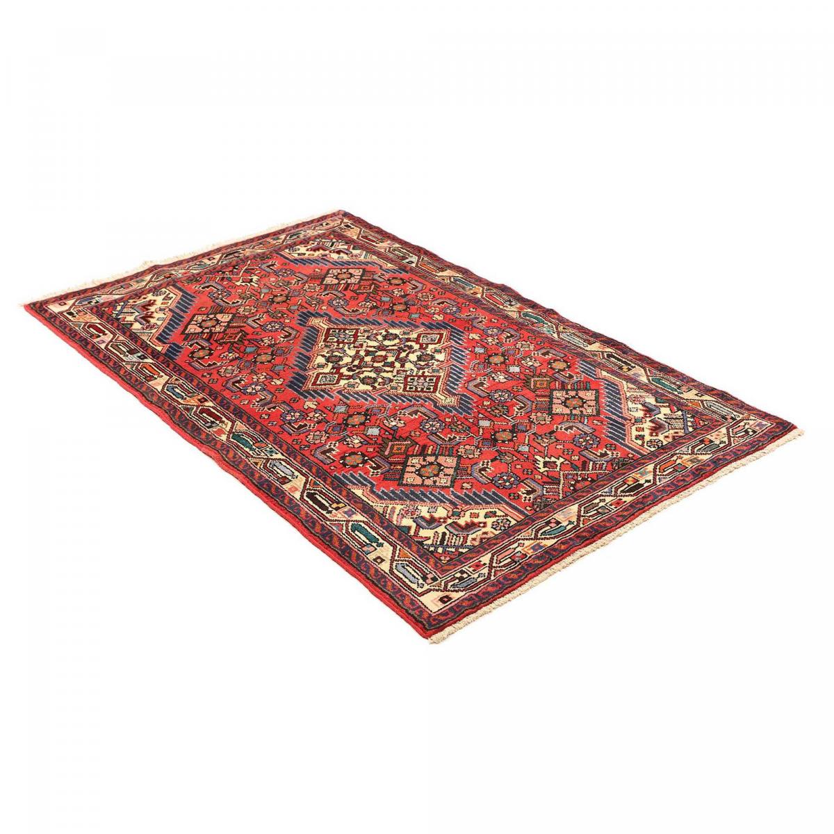 Tapis d'orient au motif oriental, noué main en laine, HAMADAN 25 rouge, bleu, crème, UN AMOUR DE TAPIS