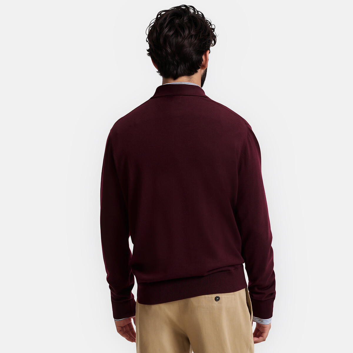 Jersey con cuello polo de lana merina, Signature burdeos, LA REDOUTE COLLECTIONS