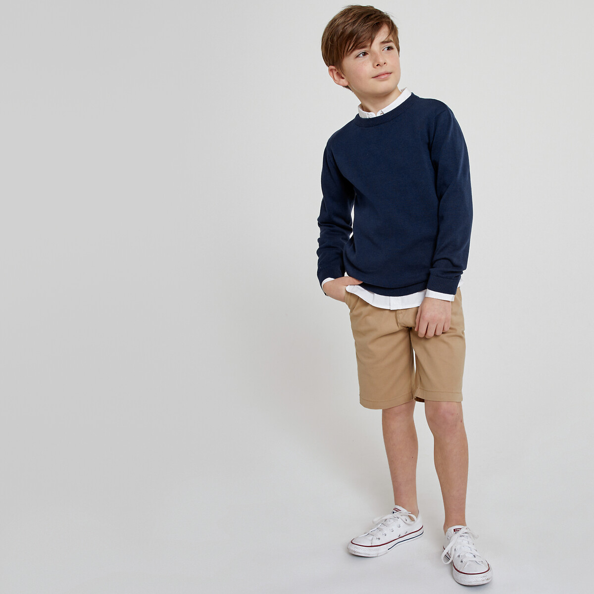 Camisola de gola redonda, em malha fina marinho, LA REDOUTE COLLECTIONS