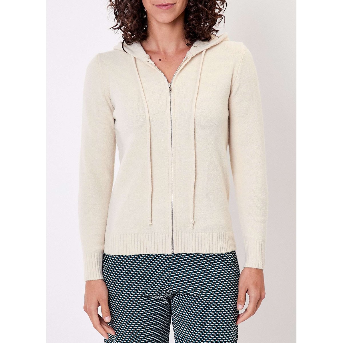 Gilet zippé maille à capuche GARREN beige gray, LA FIANCÉE