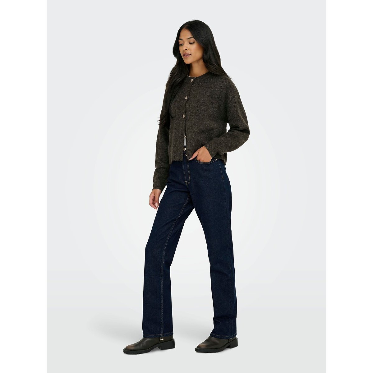 Gilet boutonnée col rond noir chiné, JDY