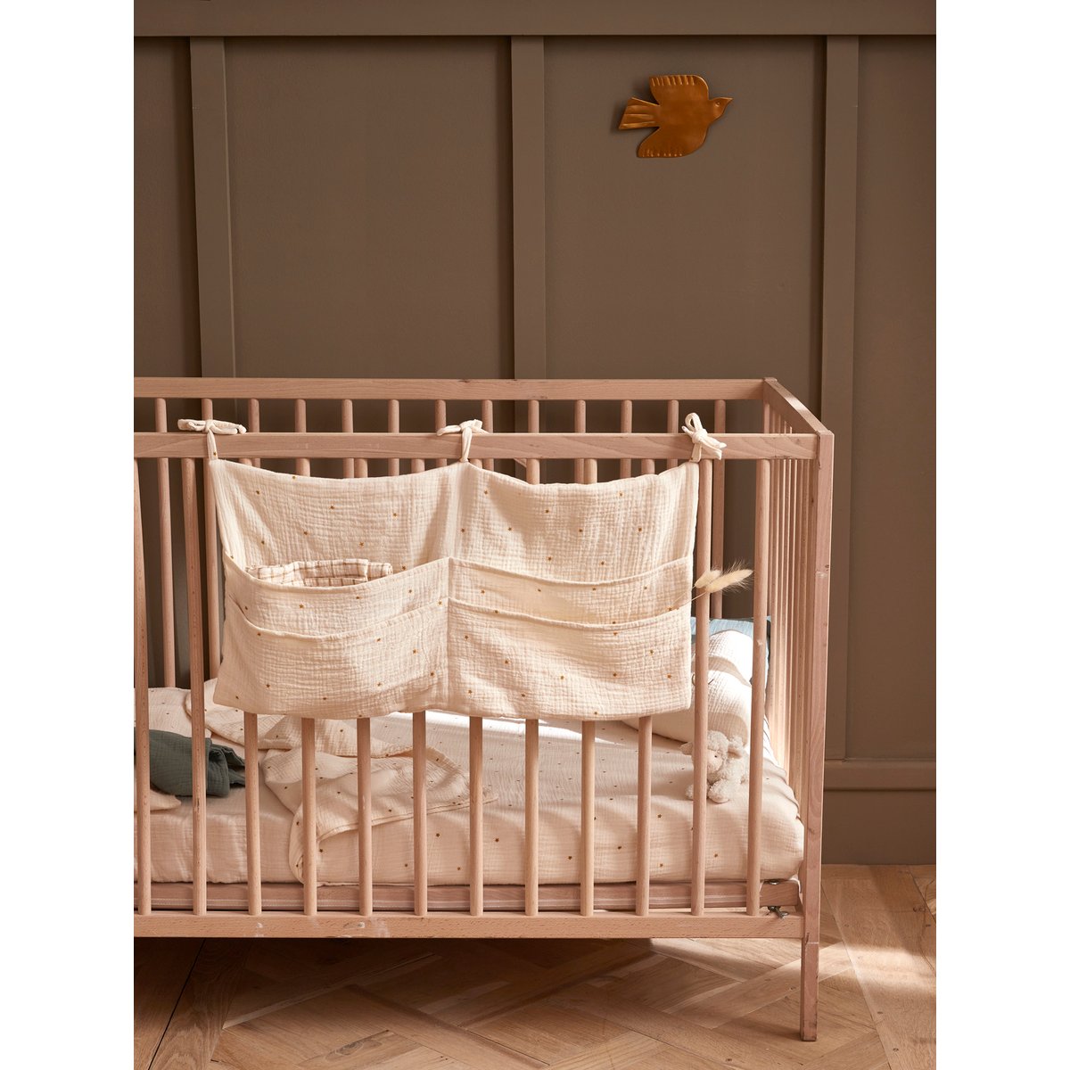 Rangement mural en gaze de coton beige clair imprimé, CYRILLUS