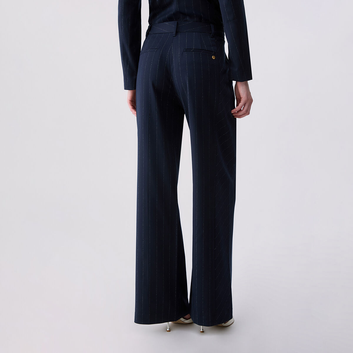 Pantalon droit à fines rayures bleu à rayures craie, LIU JO