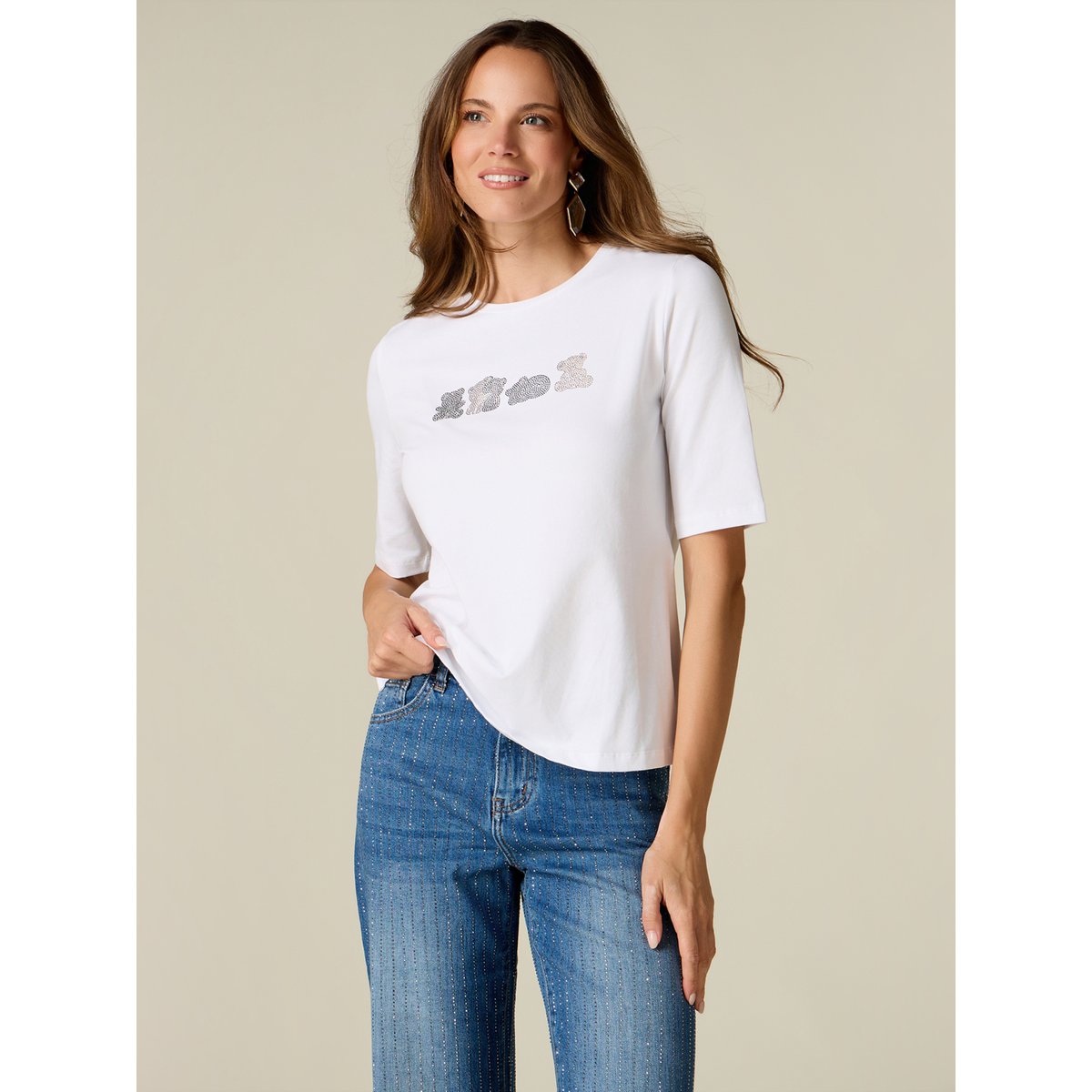 T-shirt avec micro cristaux blanc, OLTRE