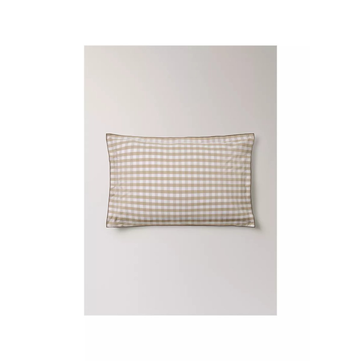 Taies d'oreiller percale de coton carreaux vichy 50x75 cm tabac, MANGO HOME