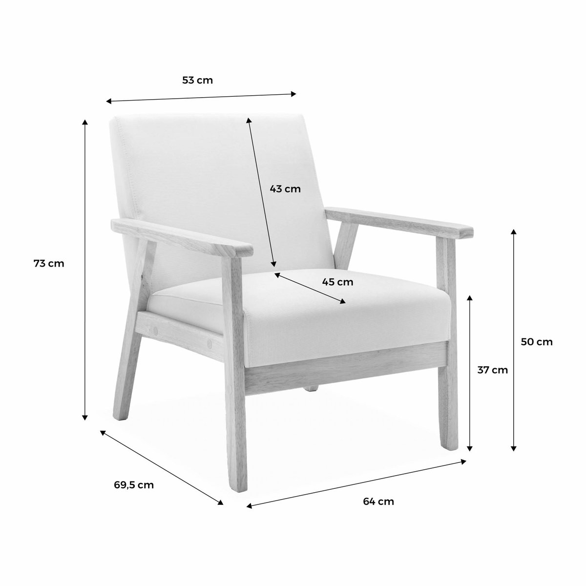 Fauteuil scandinave bois de peuplier, d'hévéa et tissu ISAK gris clair, SWEEEK