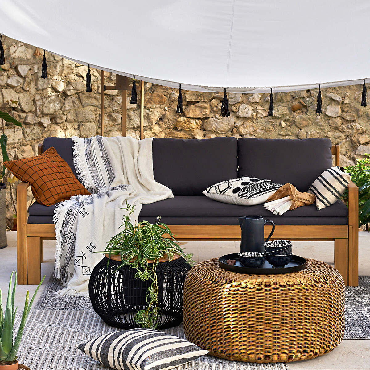 Canapé de jardin extensible, Aliza gris anthracite, LA REDOUTE INTERIEURS