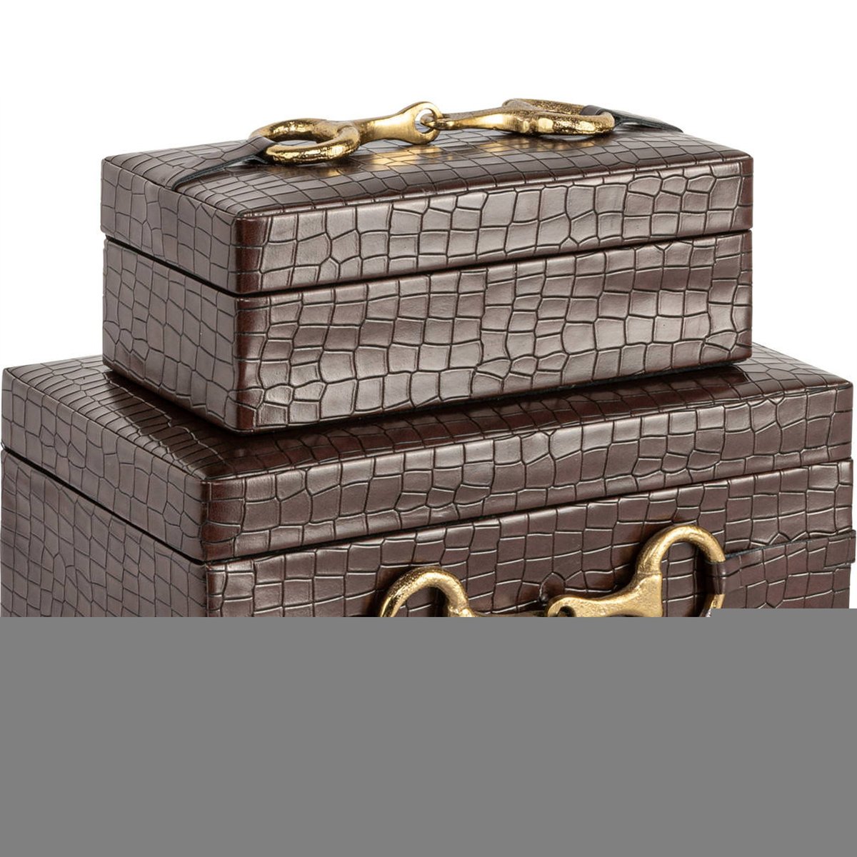 Boîte de rangement effet croco marron foncé et doré, RECOLLECTION