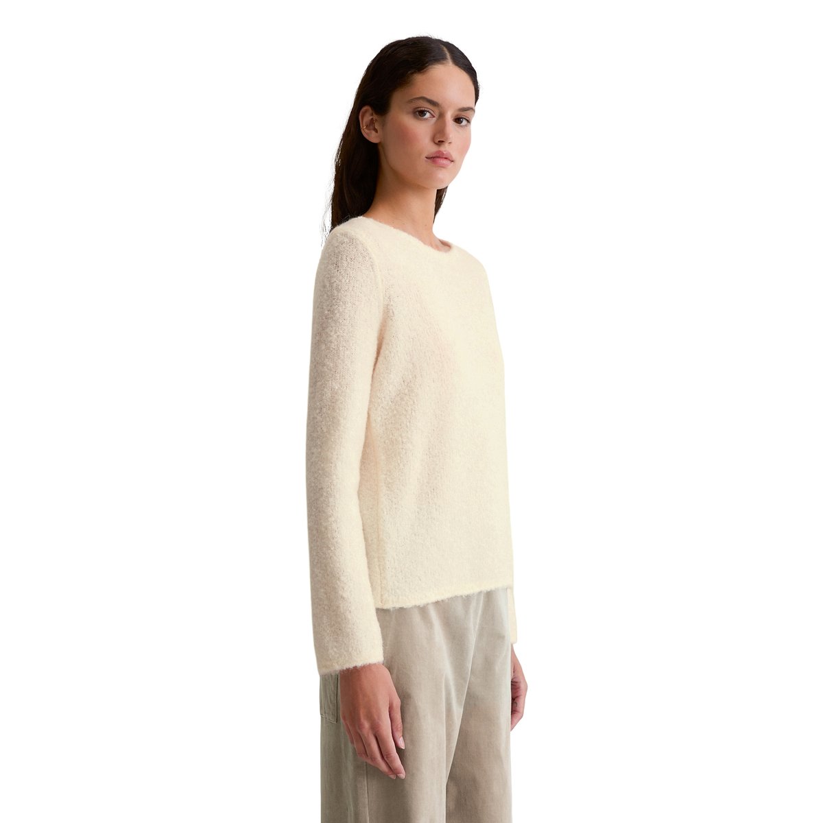 Pull bouclette regular en mélange de laine vierge et de laine d'alpaga blanc, MARC O'POLO