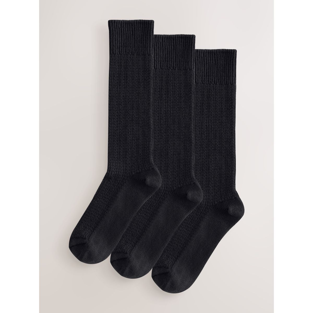 Socquettes amples en coton flammé, 3 paires noir, NEXT