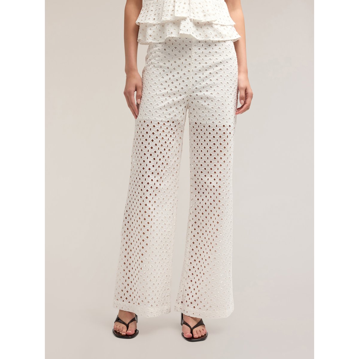 Pantalon large en broderie anglaise blanc, MOTIVI