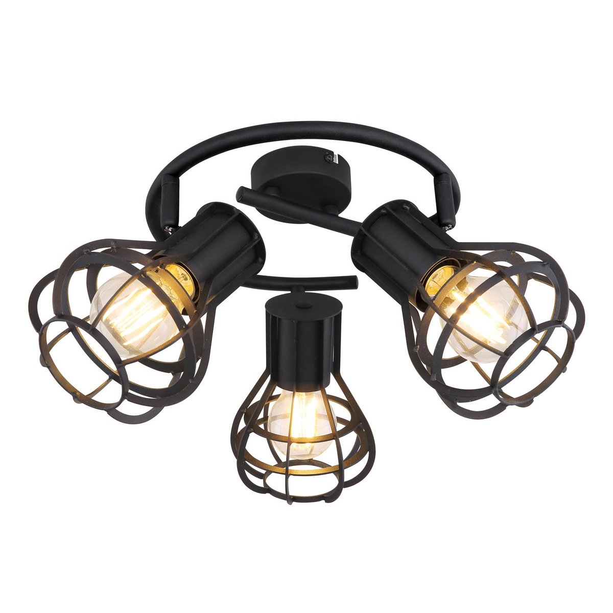 Plafonnier rond 3 spots design industriel CLASTRA noir, GLOBO LIGHTING
