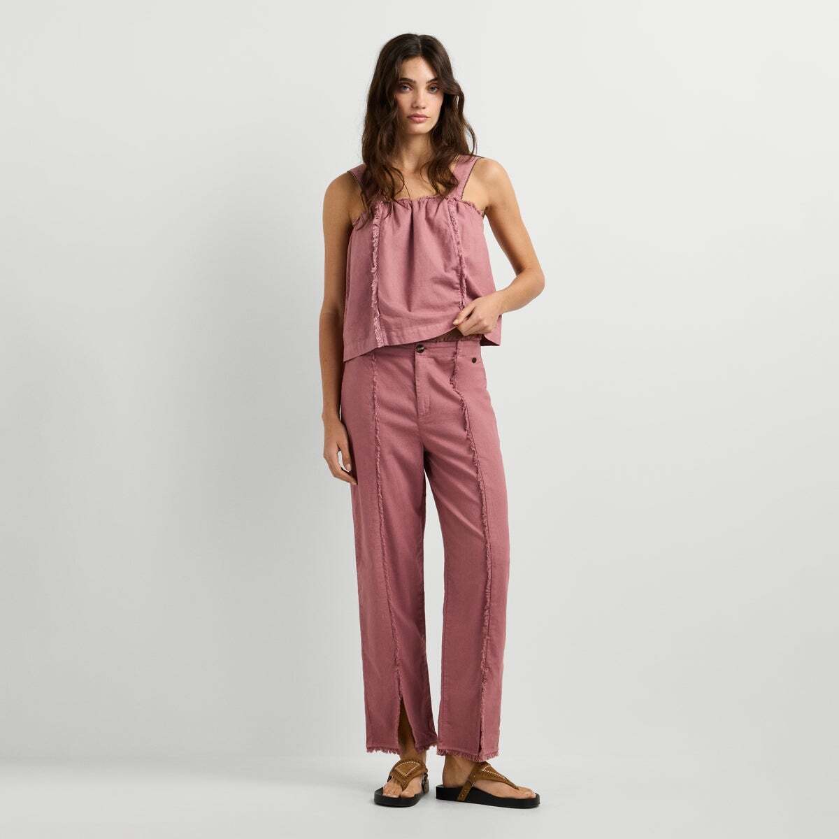 Pantalon Droit Teint En Pièce rose foncé, PEPE JEANS