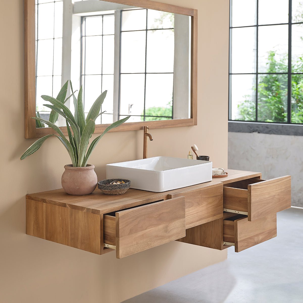 Meuble de salle de bain en teck massif 145 cm MILAN naturel, BERAH GETAH