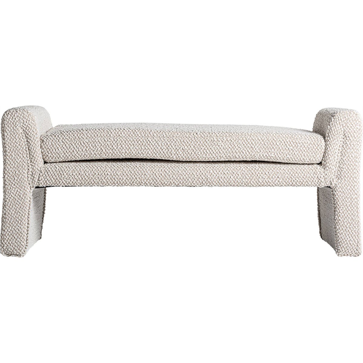 Banc art déco en coton bouclé et bois d'hévéa blanc cassé bouclé et bois foncé, RECOLLECTION