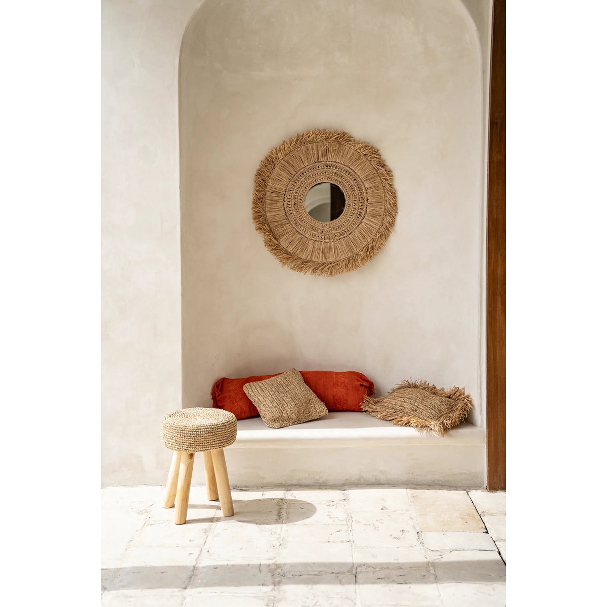 Housse de coussin en raphia FLORES beige, BAZAR BIZAR