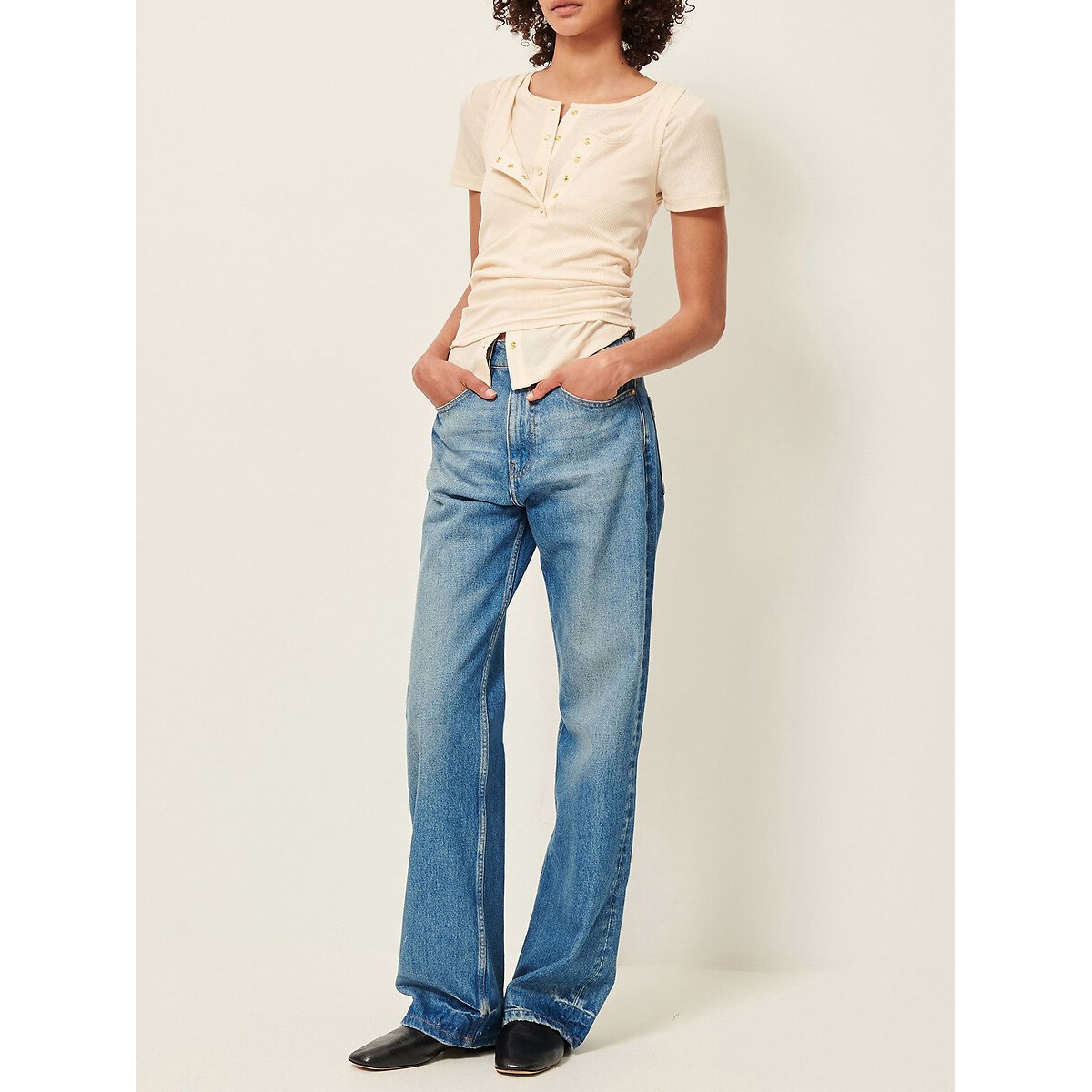 T-shirt a maniche corte a coste, CLARK ecru , SESSUN
