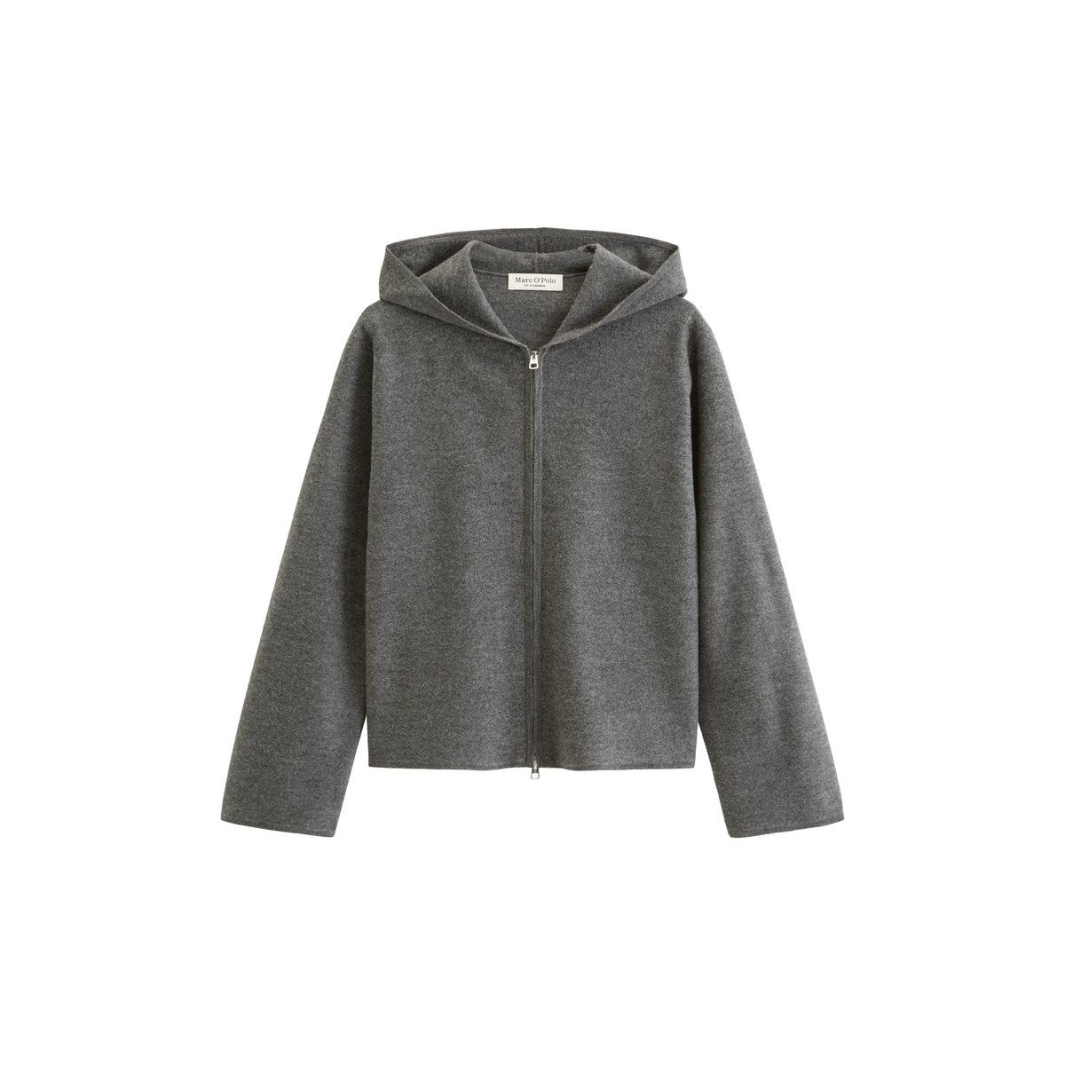Cardigan zippé loose en laine bouillie gris, MARC O'POLO