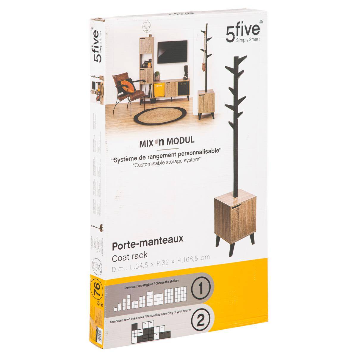 Porte-manteau effet chêne en métal et bois CEDA noir, 5FIVE SIMPLY SMART