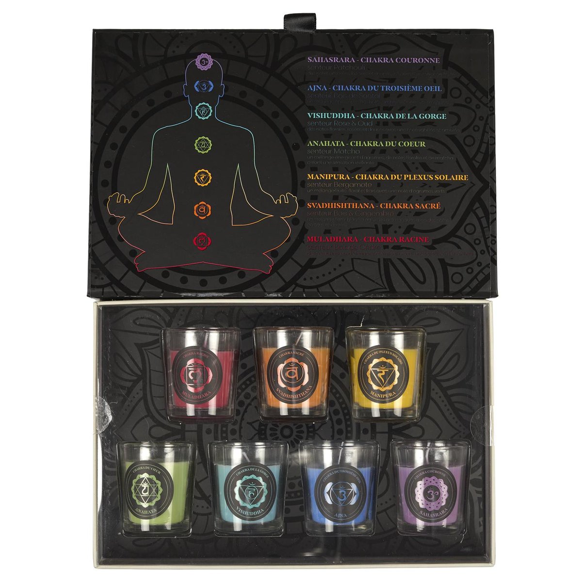 Coffret cadeau 7 bougies parfumées Chakra multicolore, EDEN