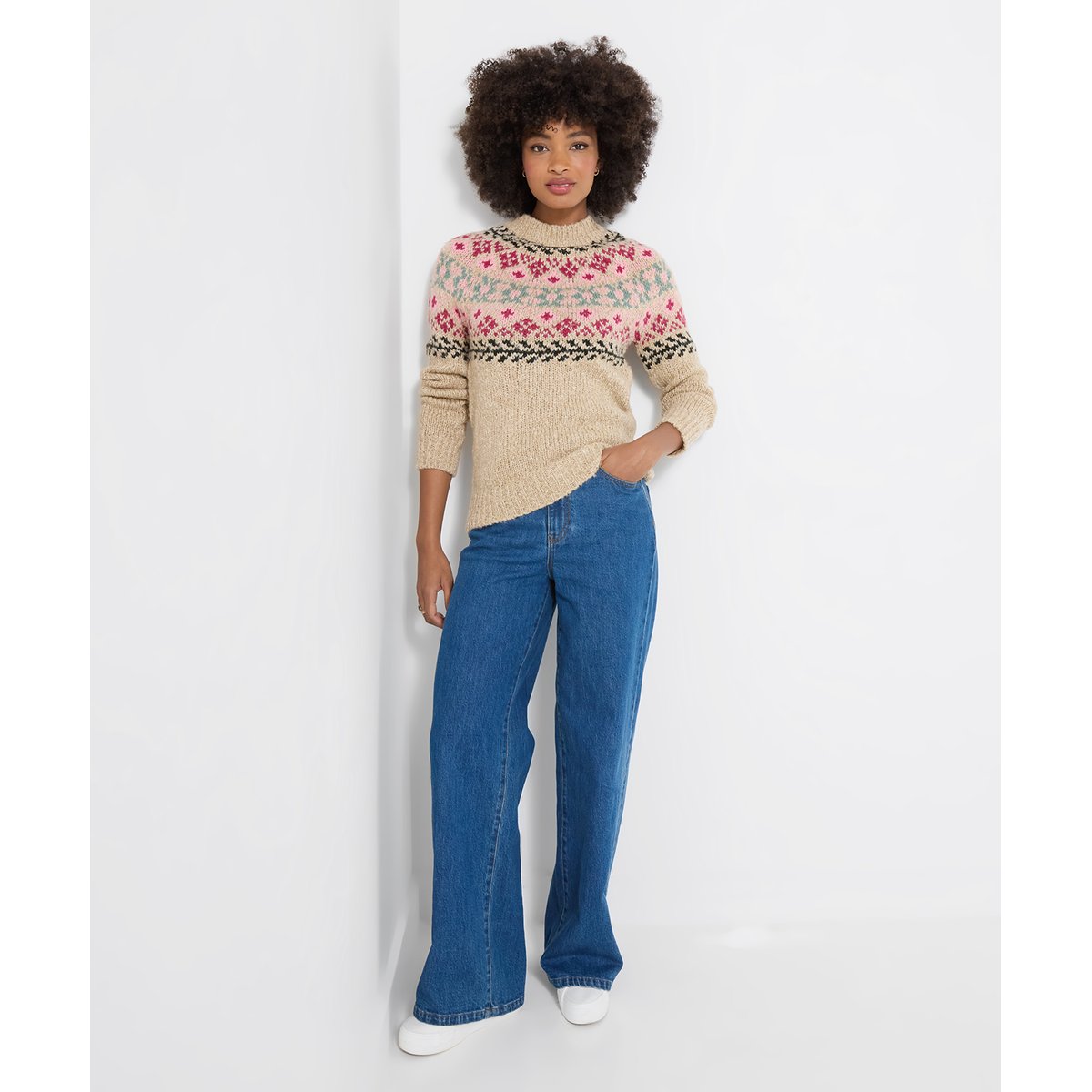 Pull Jacquard Fair Isle Fleuri Trinnie beige, JOE BROWNS