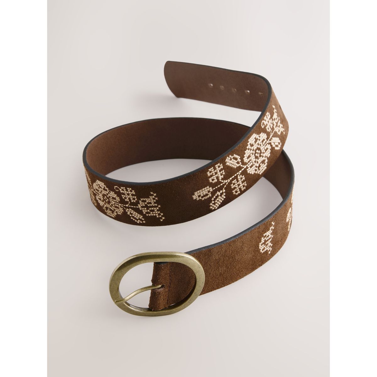 Large ceinture en cuir daim brodé de fleurs, NEXT