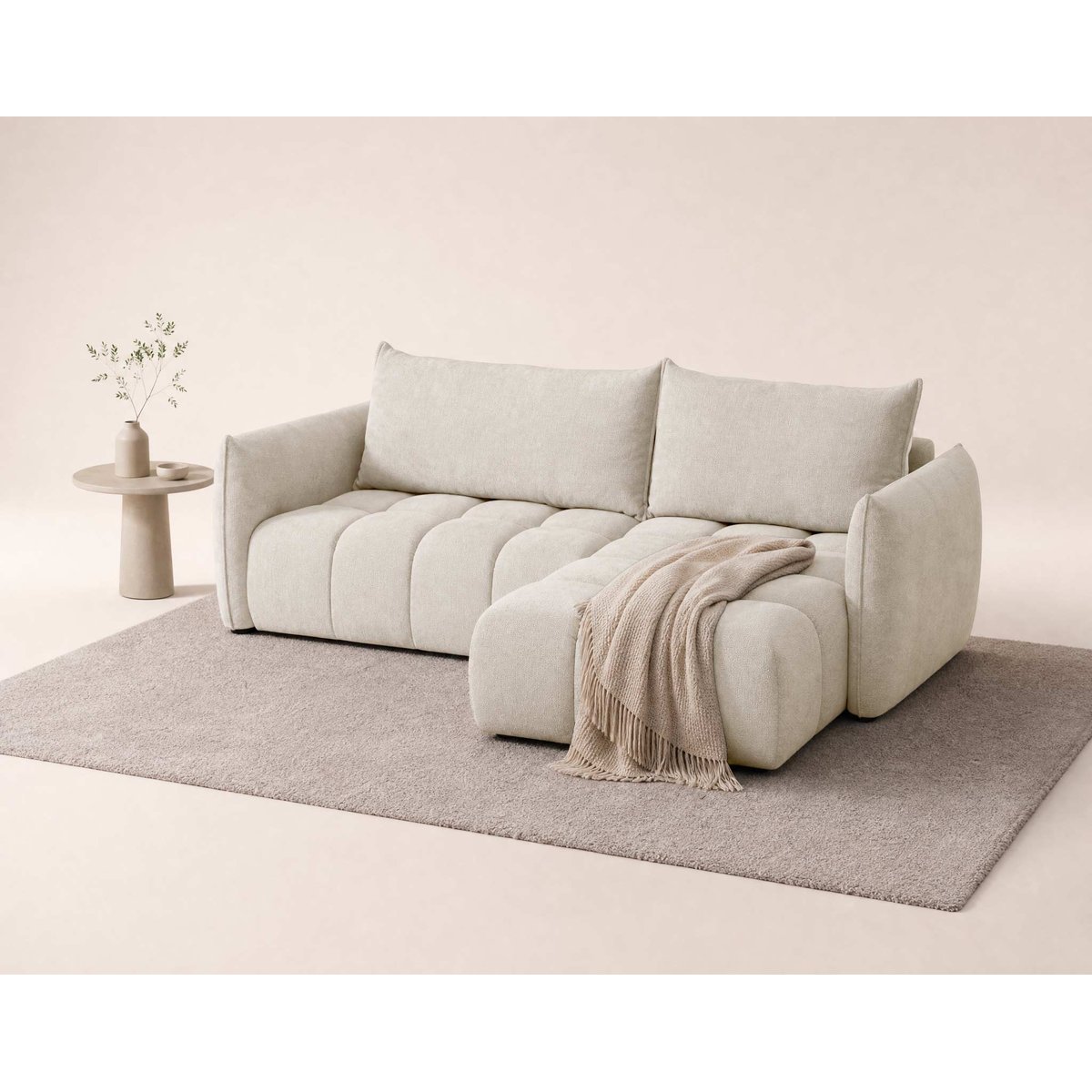 Canapé d'Angle Convertible en Velours texturé 4 places - AMBROISE beige, BEST MOBILIER