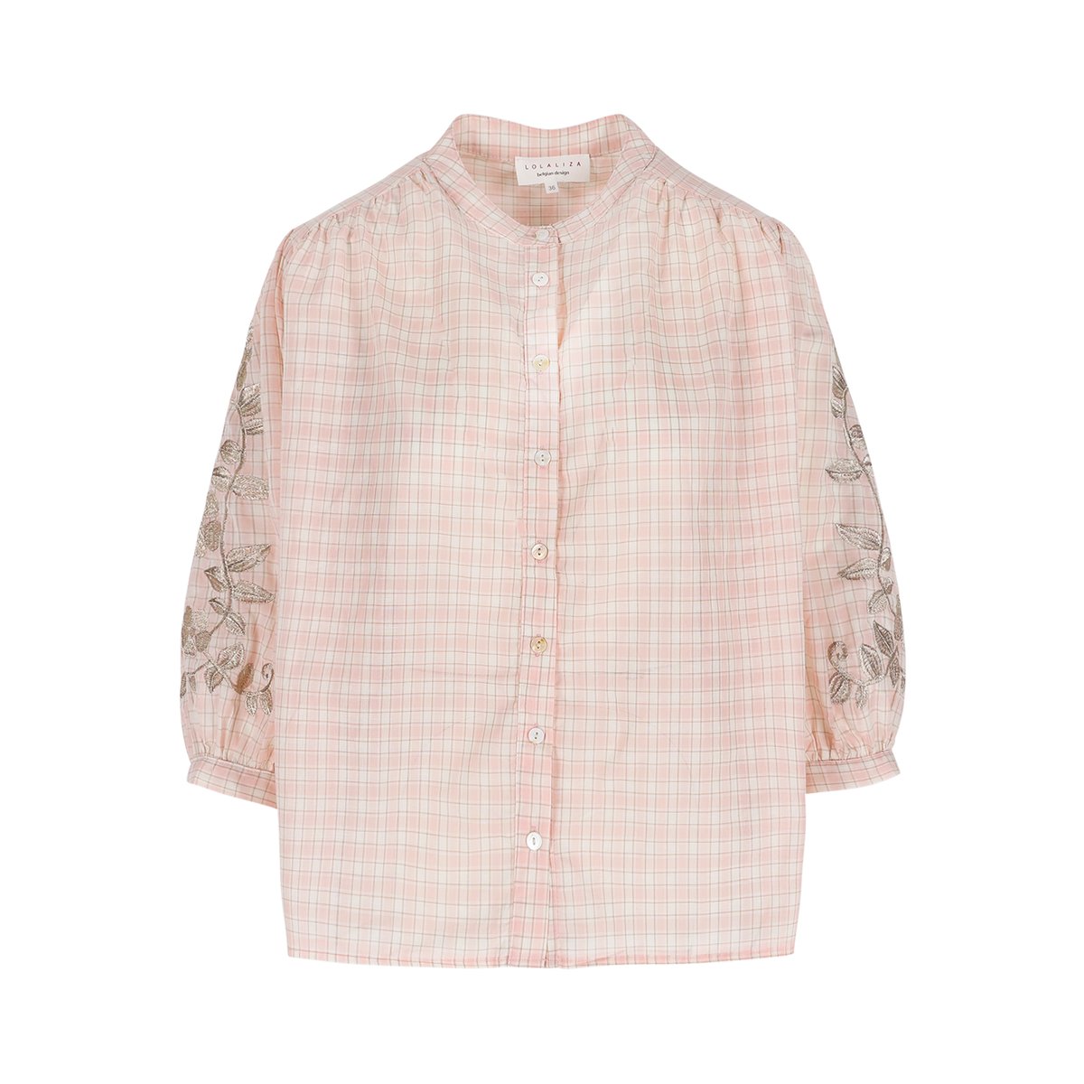Chemise à carreaux brodée rose clair, LOLALIZA