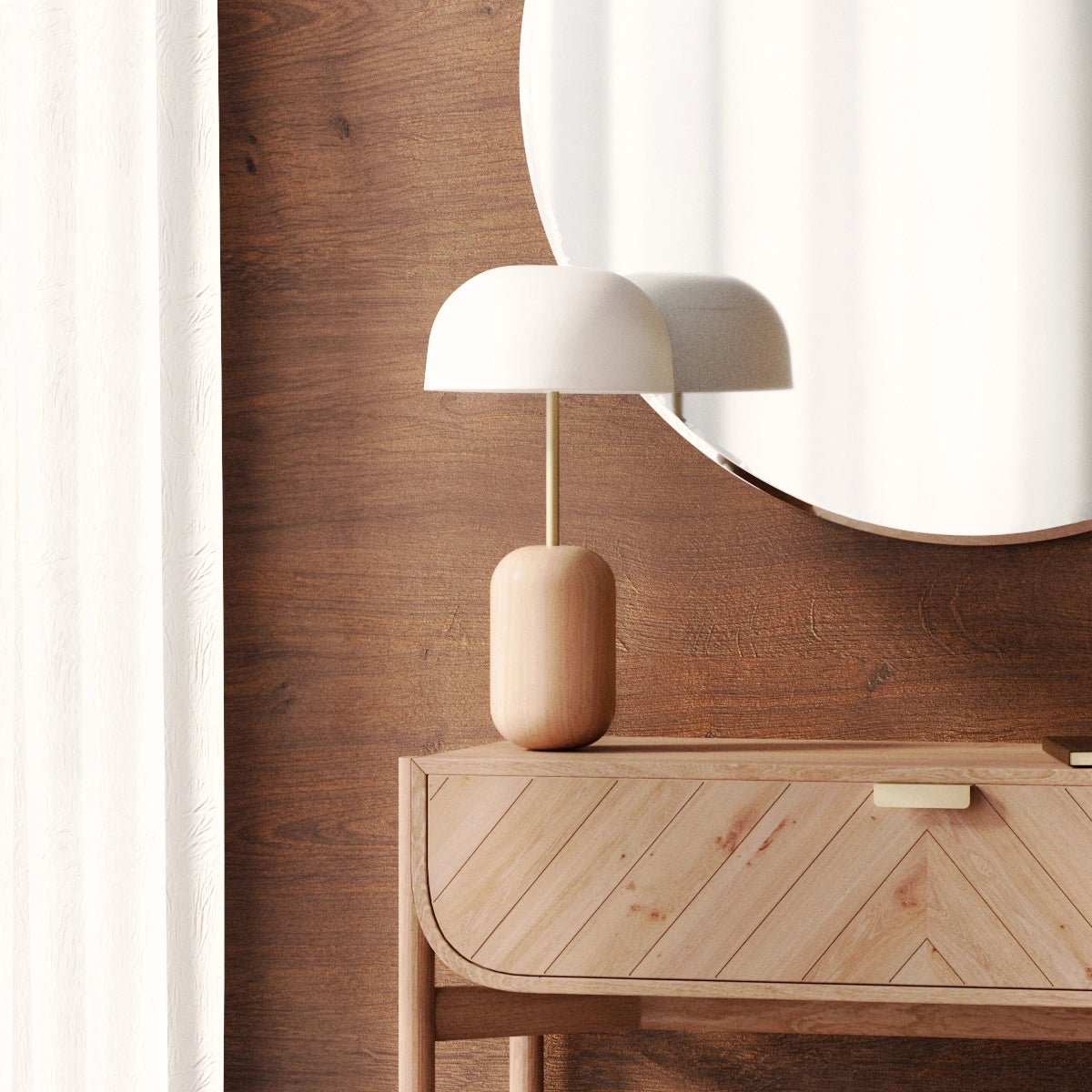 Lampe à poser avec pied en frêne, NINA blanc, HARTO