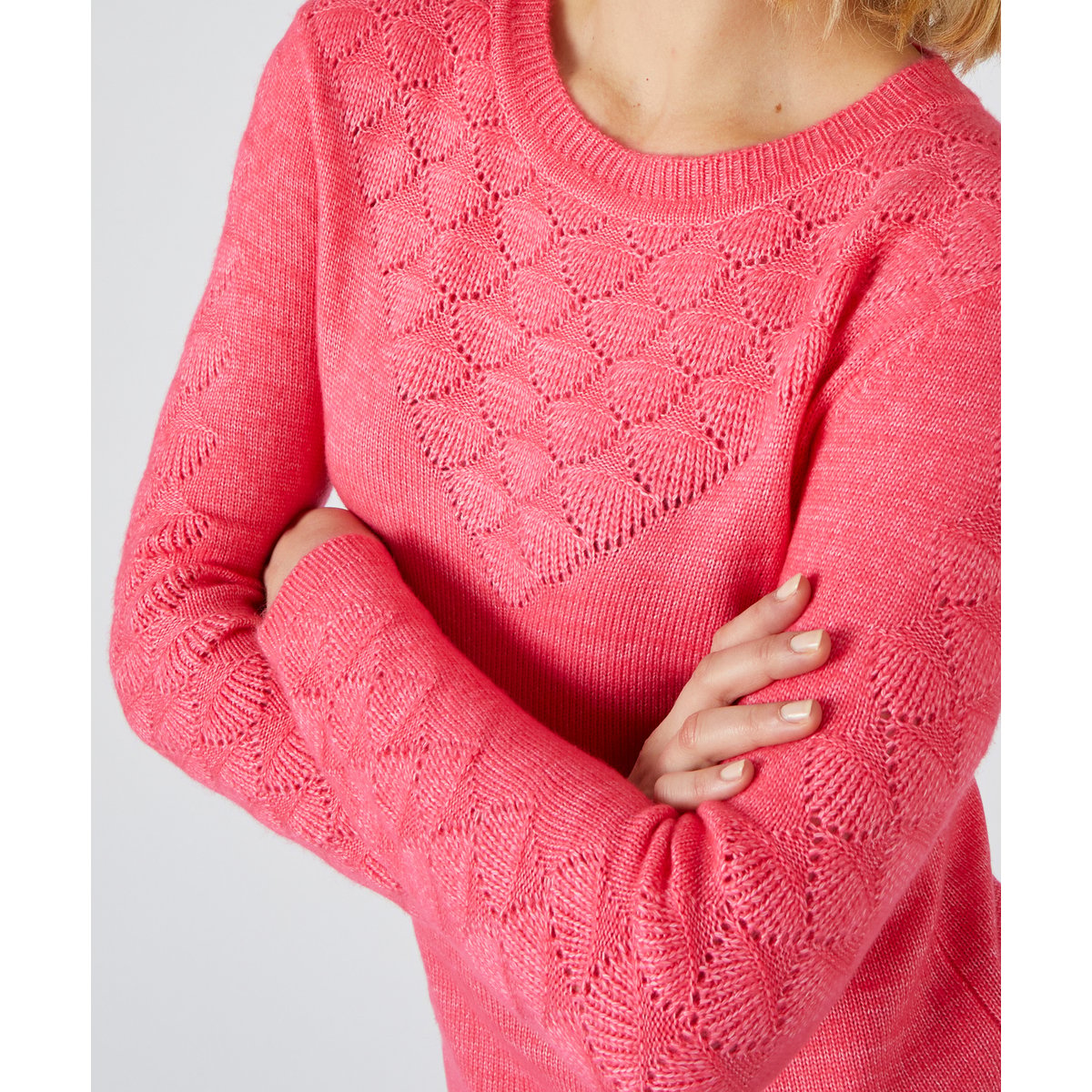 Pull ajouré rouge chiné, DAMART