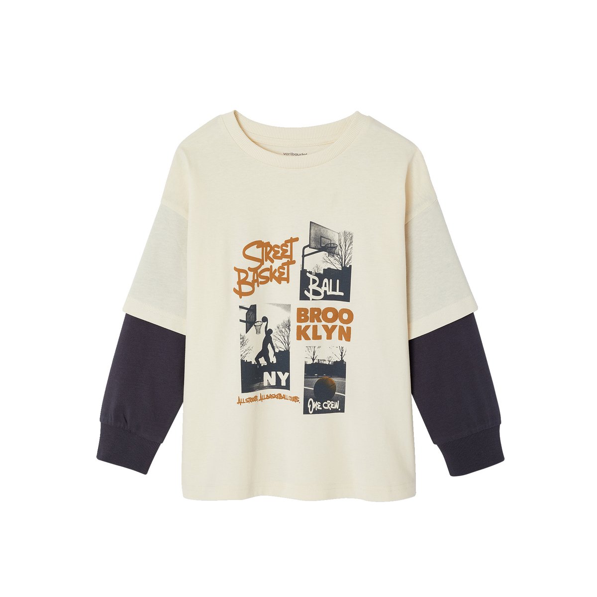 T-shirt manches longues effet superposé écru, VERTBAUDET