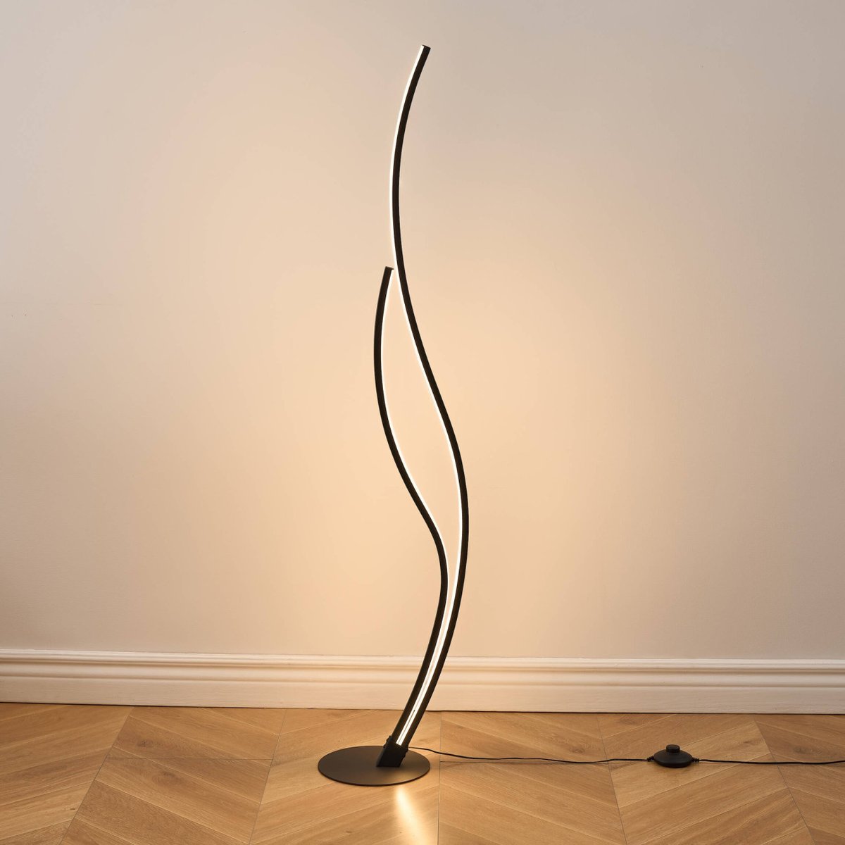 Lampadaire LED ondulé dimmable - YSORIA noir, KOSILUM