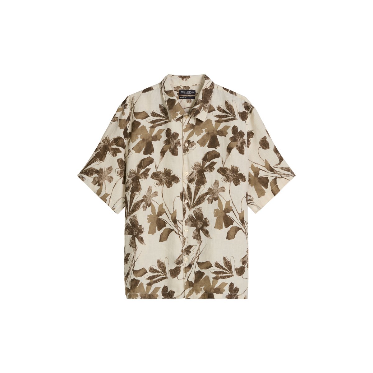 Chemise en lin à manches courtes regular avec imprimé allover vert, MARC O'POLO