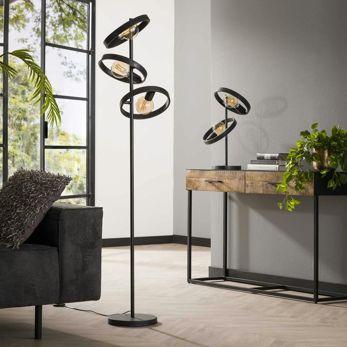 Lampadaire design 3 anneaux RALF gris foncé, PIER IMPORT