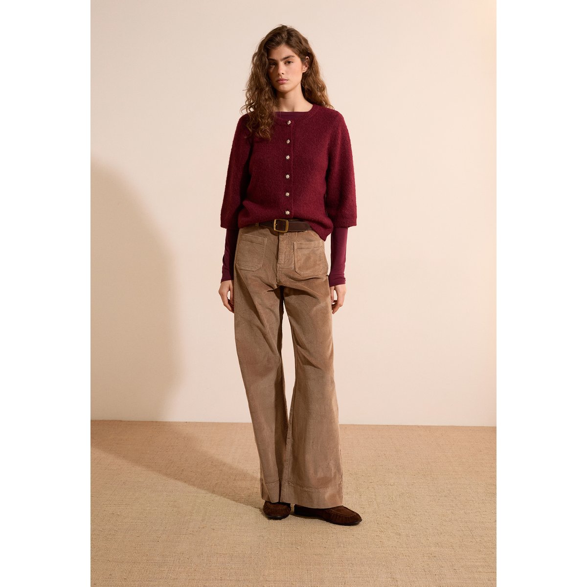 Pull cardigan avec laine STEVEN CARDI bordeaux grenat, ETAM