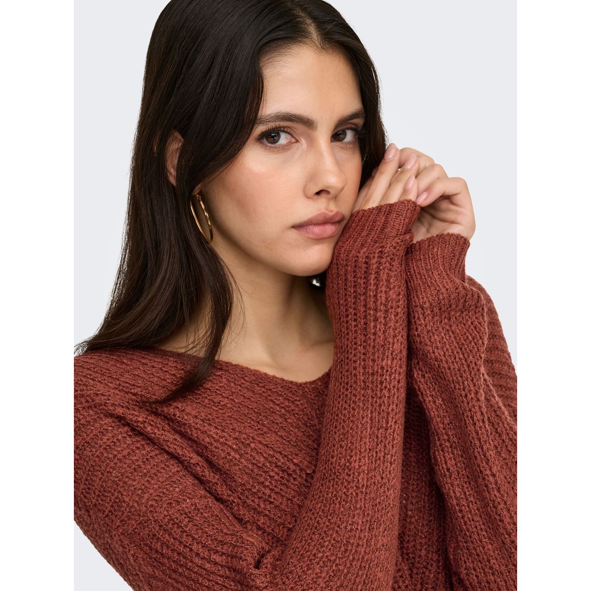 Pull en grosse maille, col V terracotta, JDY