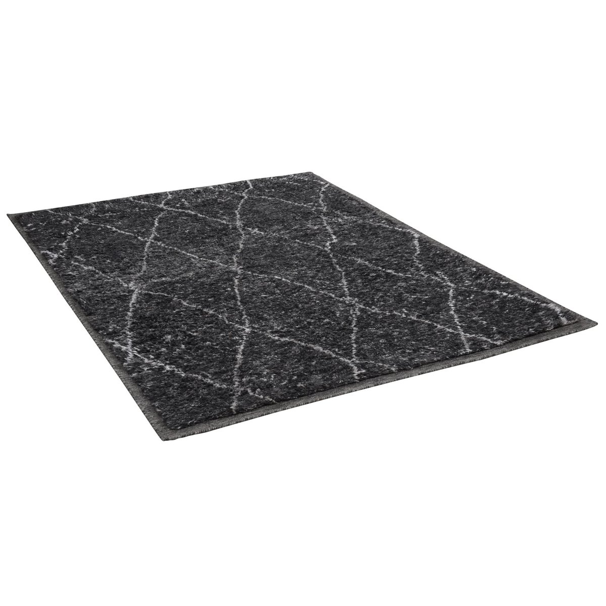 Tapis noué à la main en laine vierge viscose et polyester anthracite, THEKO