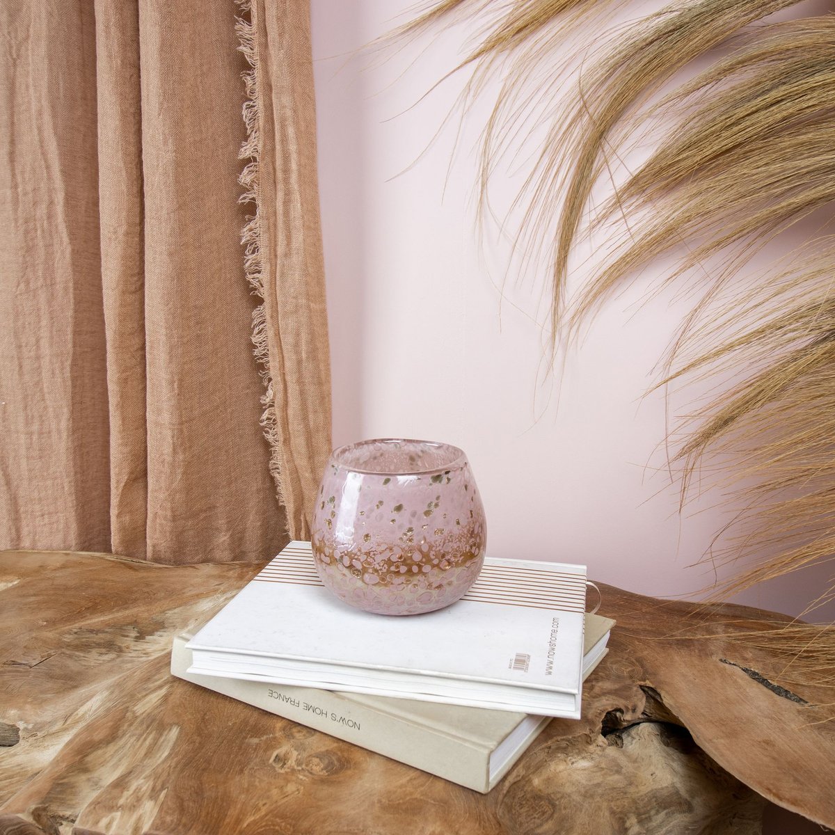 Pot en verre soufflé h12cm, COPPRA rose, NOW'S HOME