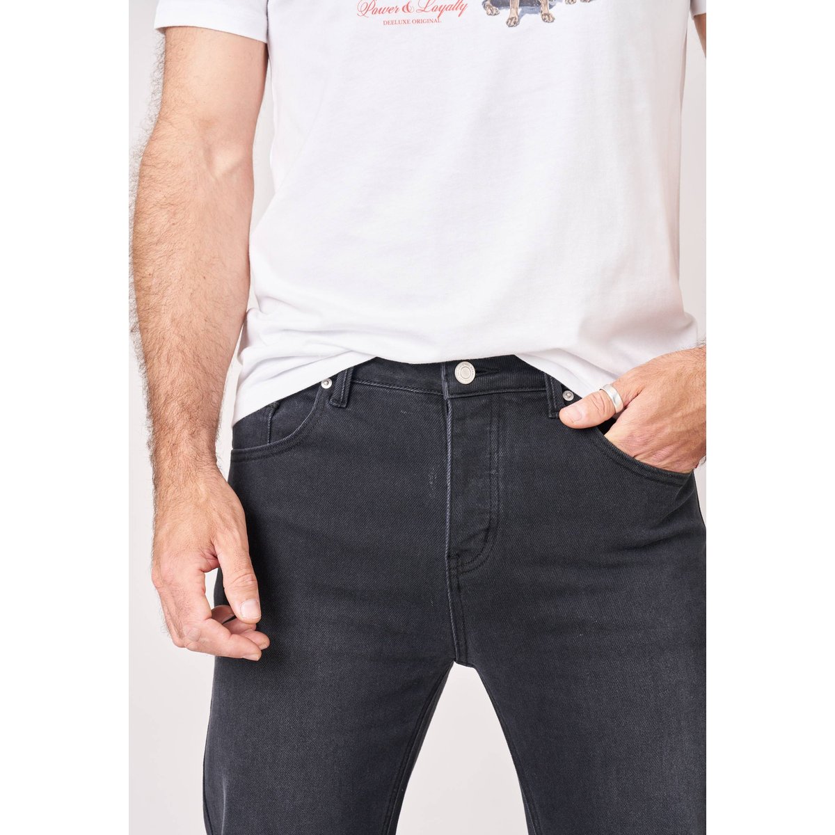 Jean straight homme en coton noir SAUL black used, DEELUXE