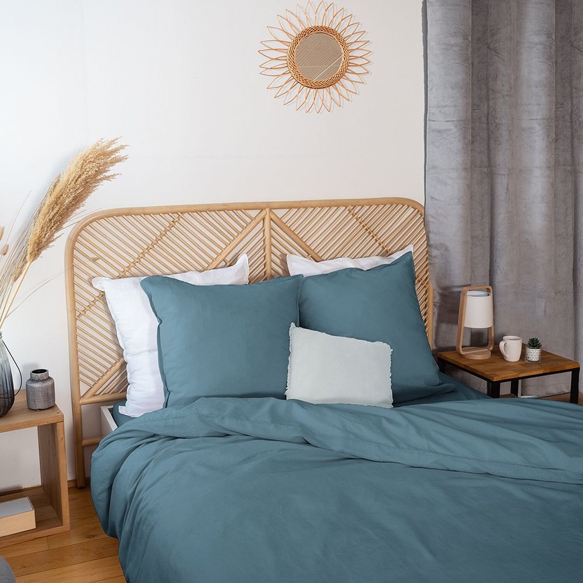 Parure housse de couette en lin et coton unie, LYNN bleu marine, C DESIGN HOME TEXTILE