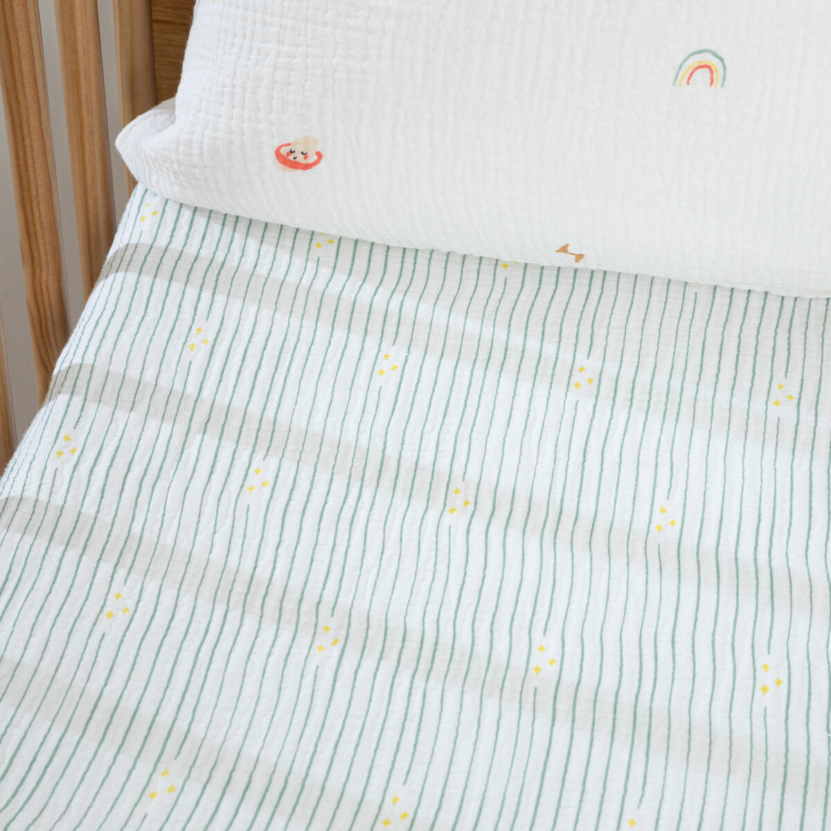 Diego Baby Planet Print Cotton Muslin Fitted Sheet with 17cm Flap ecru print, LA REDOUTE INTERIEURS