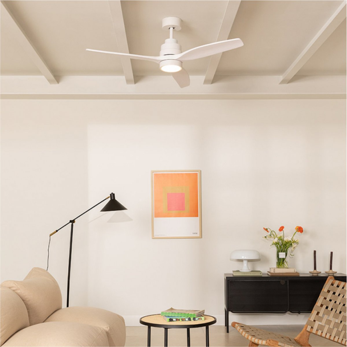 Ventilateur de plafond 40W avec lumière et télécommande WIND STYLANCE NATURAL WOOD blanc/blanc, CREATE