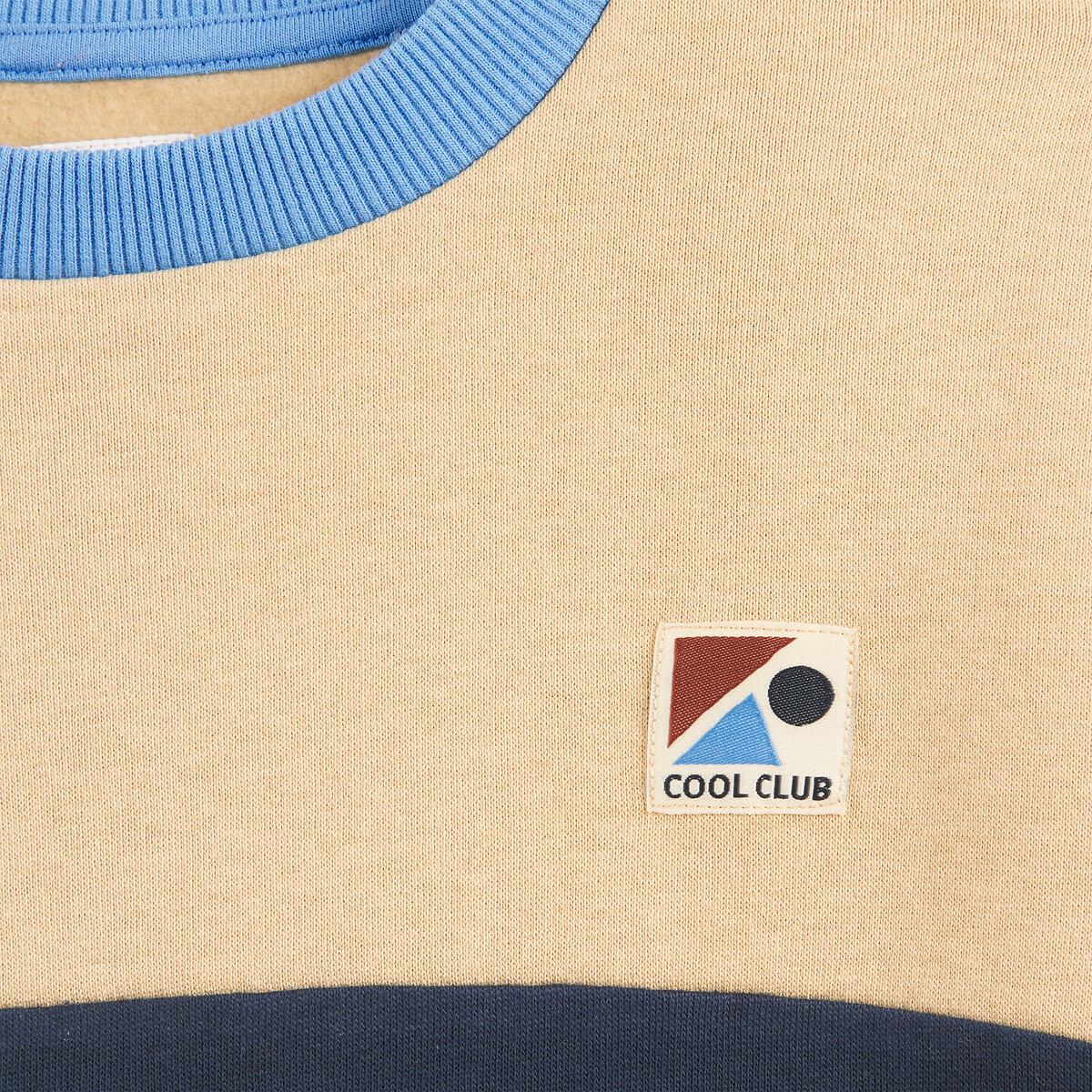 Sweat col rond, color block, en molleton bleu marine/beige, LA REDOUTE COLLECTIONS