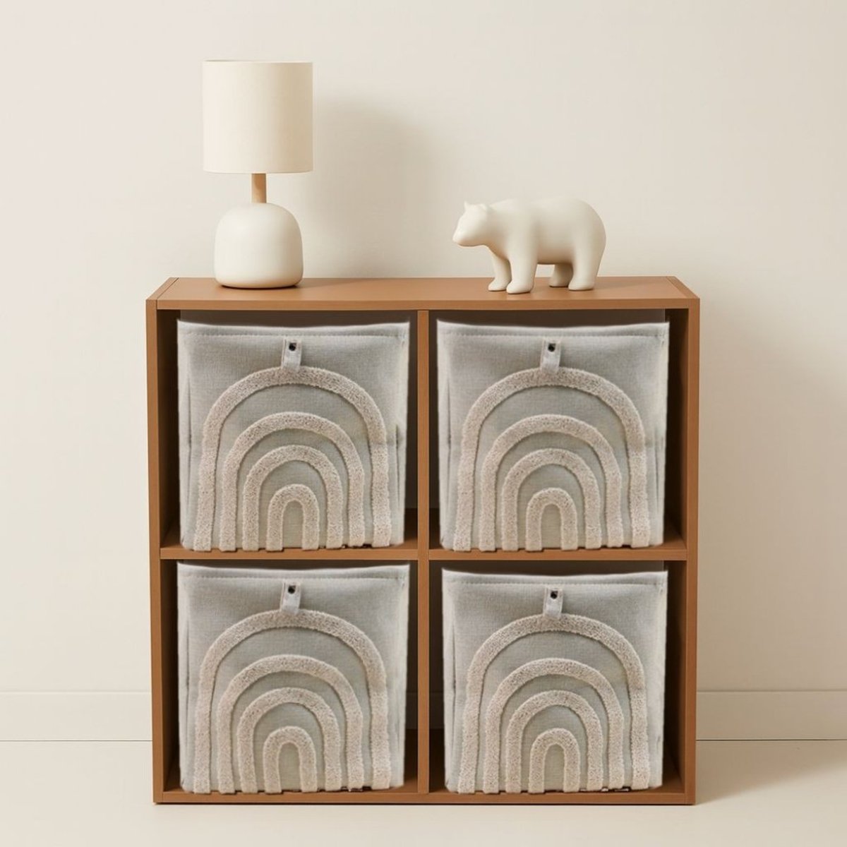 Cube de rangement tissu reliefs 31x31cm beige, ORNAMI