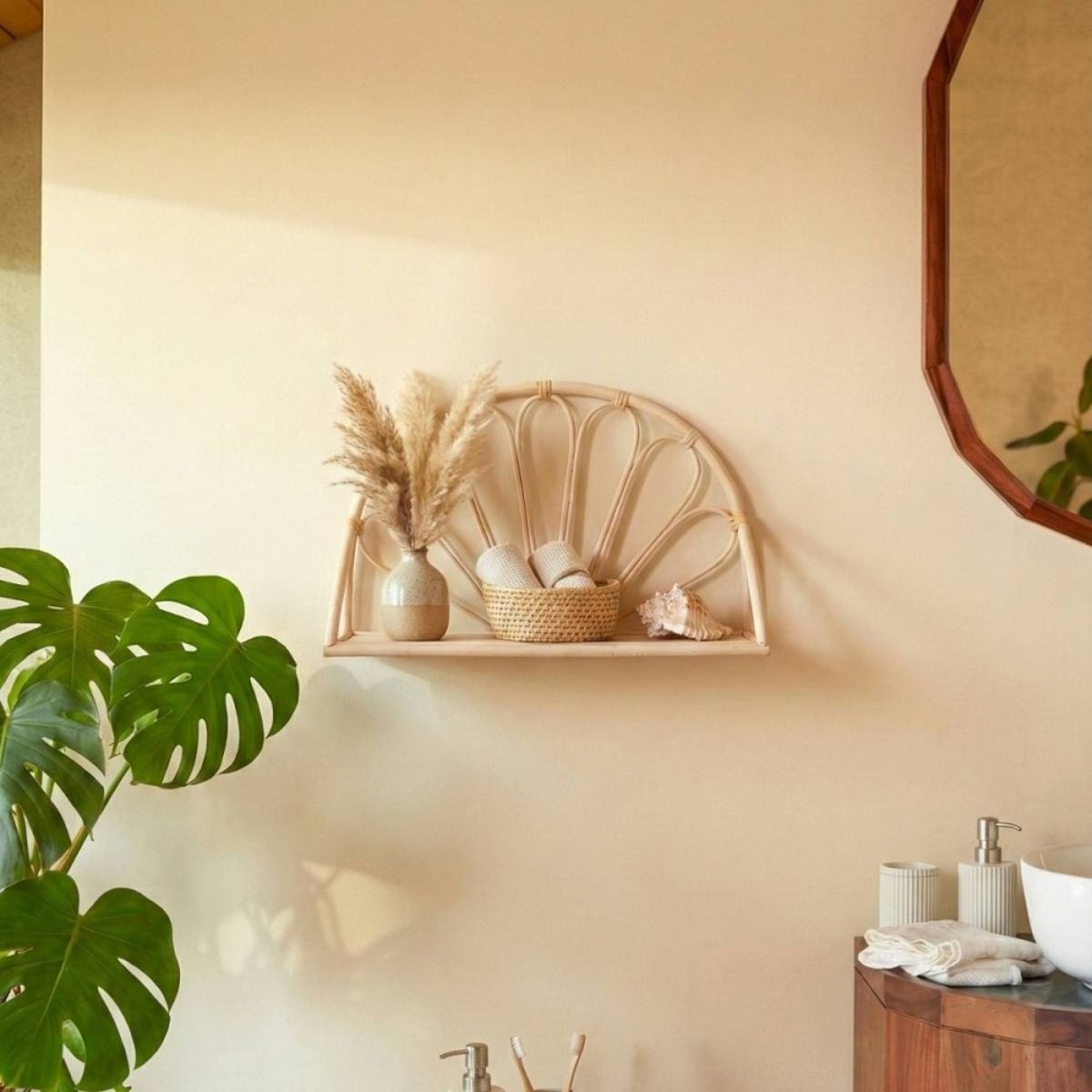 Étagère en forme d'arche en rotin 12x35x26cm naturel, ORNAMI