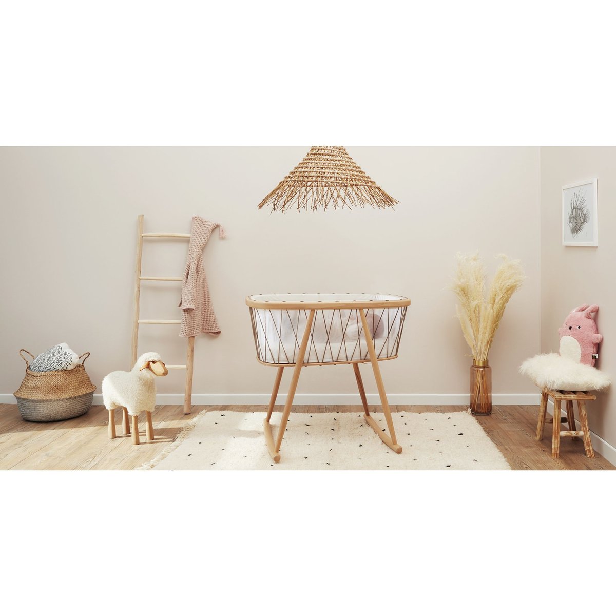 Pack berceau Kumi et matelas + alèse et drap housse blanc couleur unique, CHARLIE CRANE
