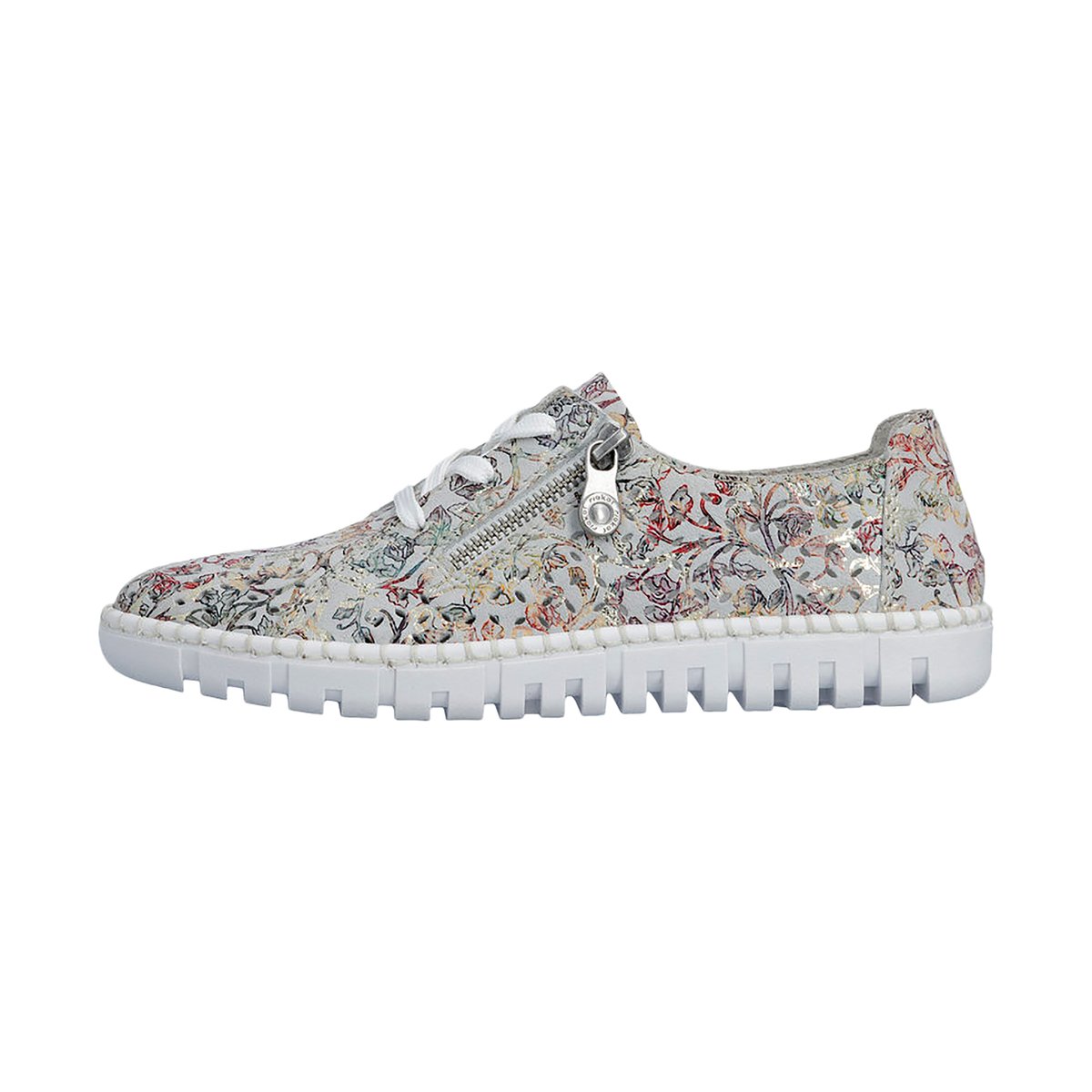 Tennis FEMME RIEKER® en cuir grises et à lacets et zip latéral blanc-multi, RIEKER