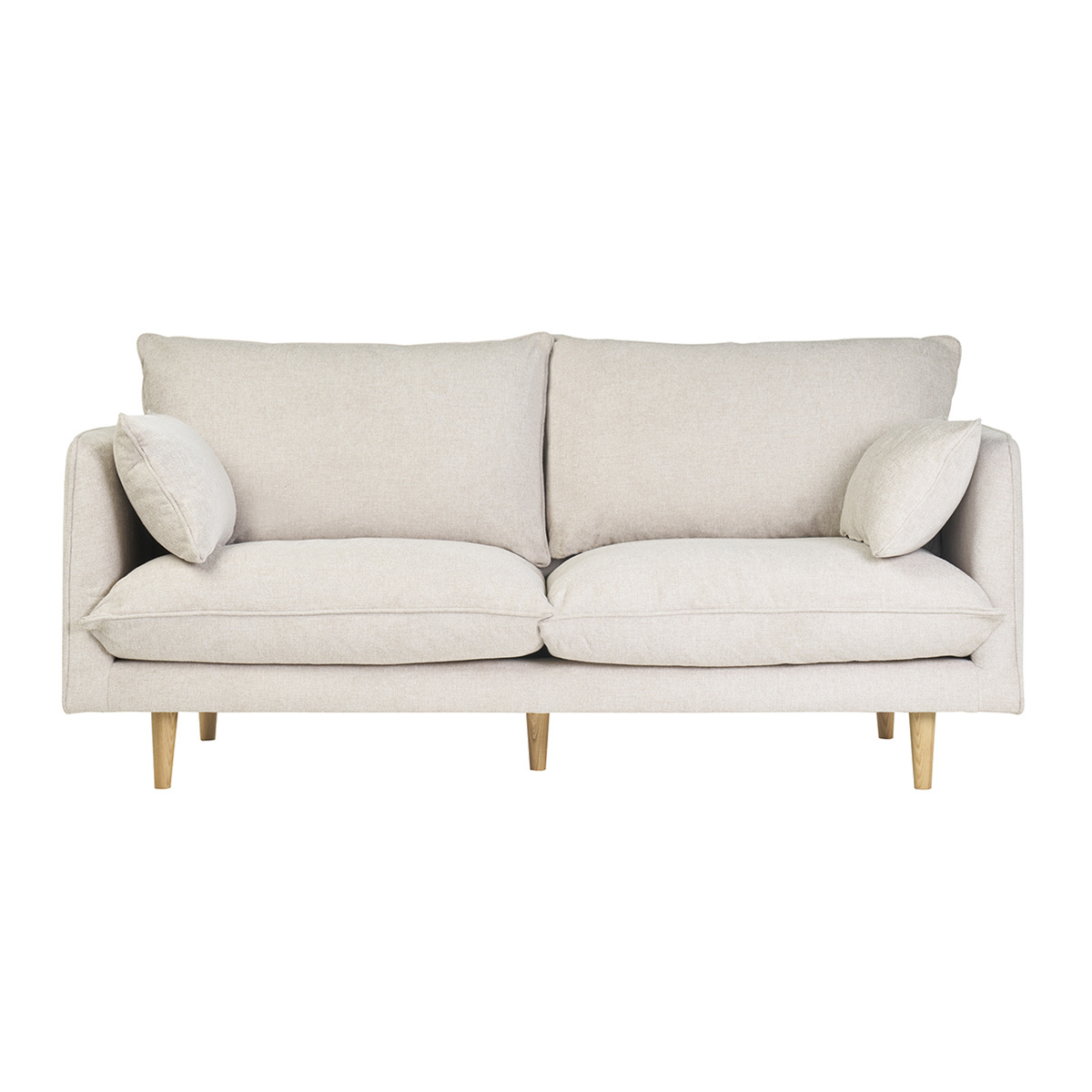 Canapé scandinave 3 places en tissu effet velours texturé beige et bois clair CLAYTON beige, MILIBOO