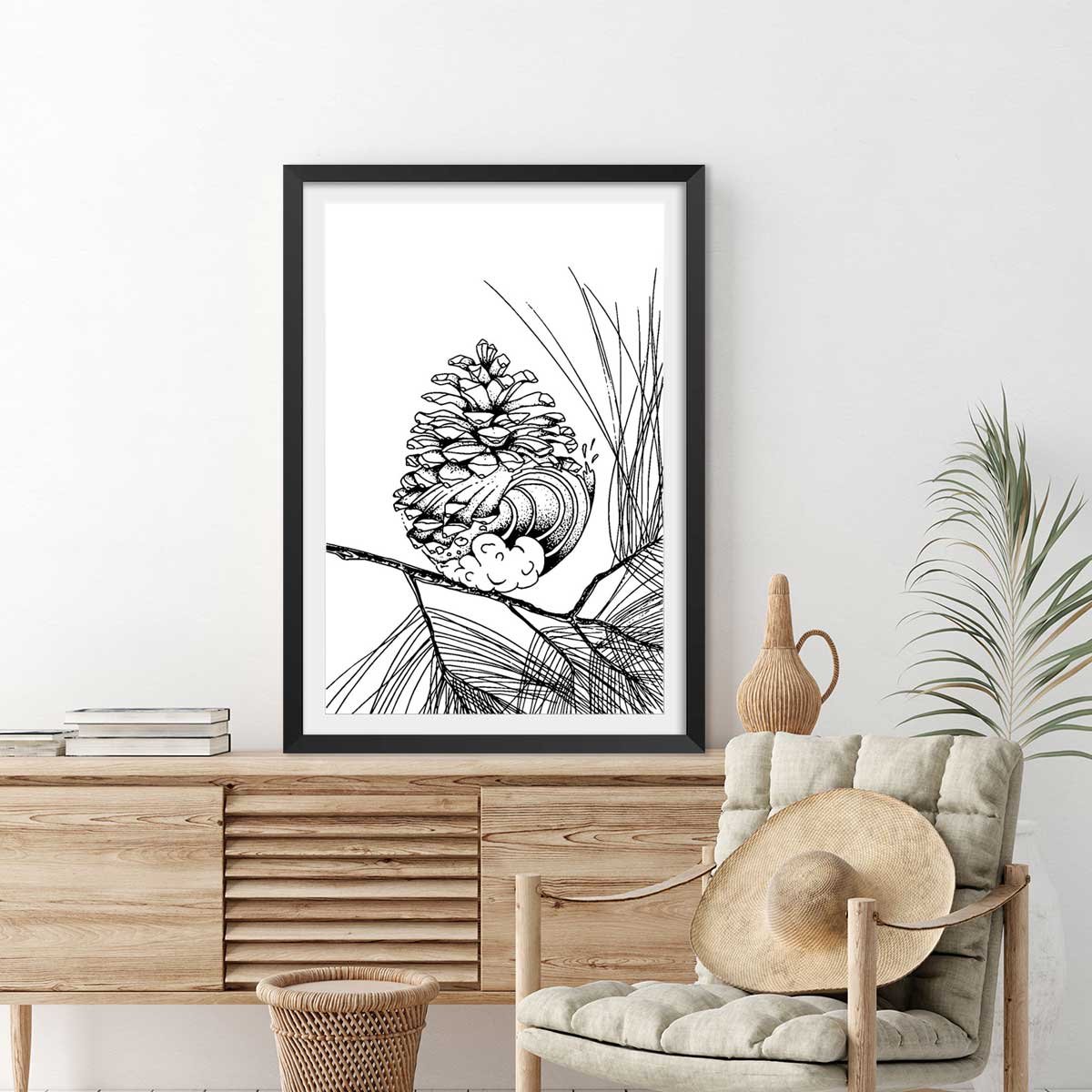 Poster pigne des landes affiche + cadre en bois - noir, HEXOA